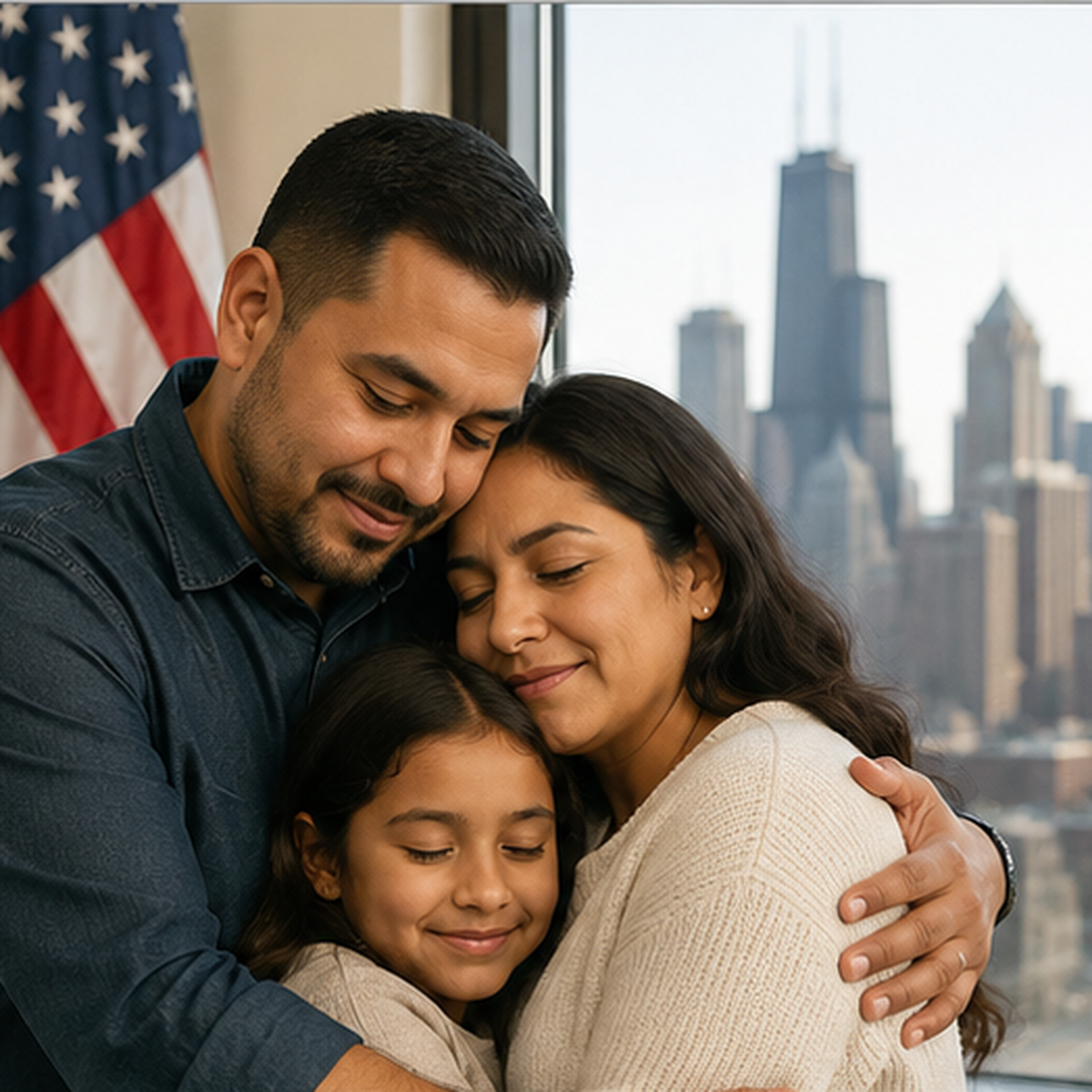 Familia recibiendo orientación sobre inmigración en Chicago